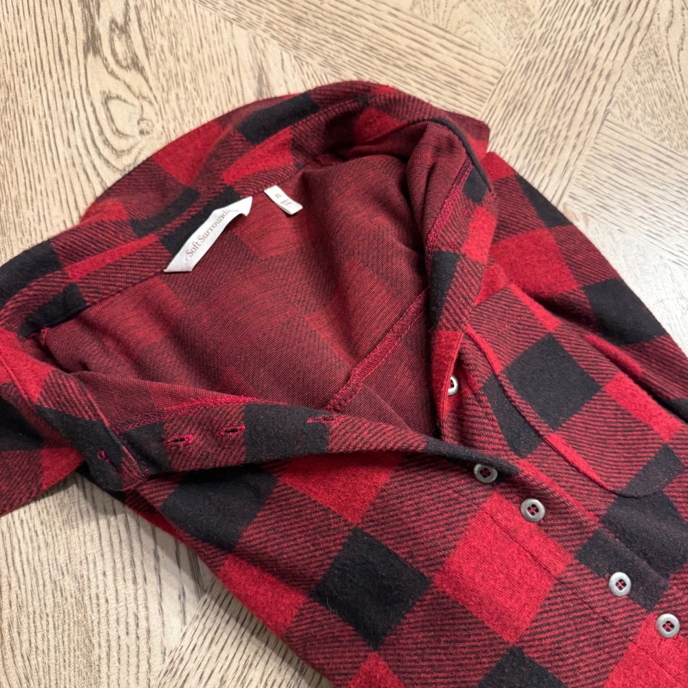 Soft Surroundings Red Black Buffalo Plaid Tunic Knit Button Top Womens‎ XL